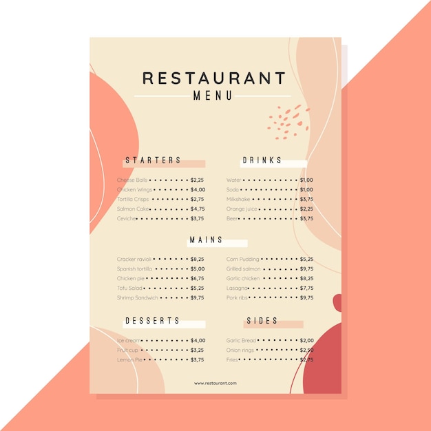 Gratis vector restaurant menu sjabloonontwerp