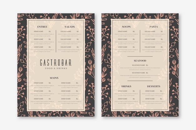 Gratis vector restaurant menu vintage design