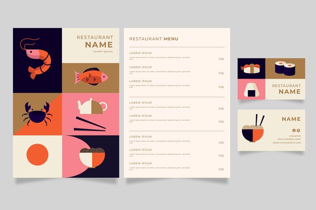 Gratis vector restaurant menusjabloon en visitekaartje