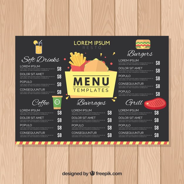 Restaurant menusjabloon in platte ontwerp