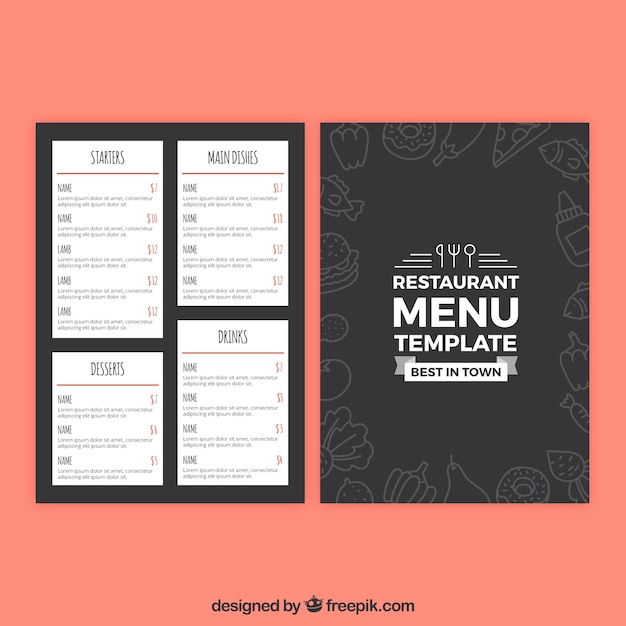 Gratis vector restaurant menusjabloon in platte ontwerp