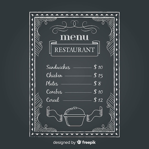 Gratis vector restaurant menusjabloon met schoolbord-stijl