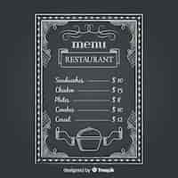 Gratis vector restaurant menusjabloon met schoolbord-stijl