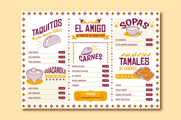 Gratis vector restaurant menusjabloon voor taquitos