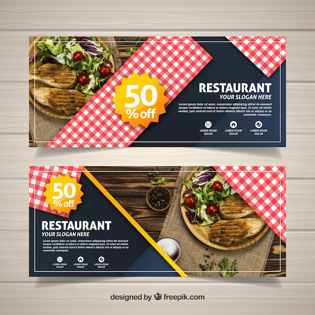 Gratis vector restaurant webbanner collectie met foto