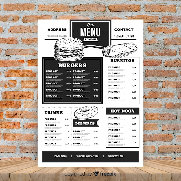 Restaurantmenu in vintage stijl