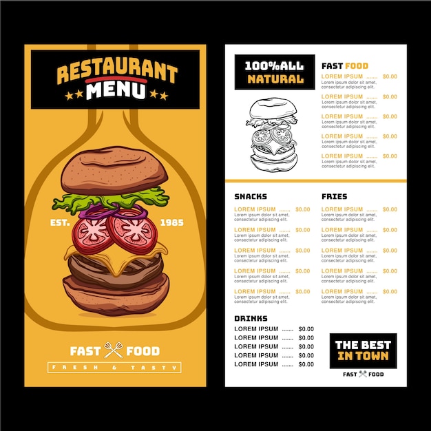 Gratis vector restaurantmenu met suggestieve hamburger