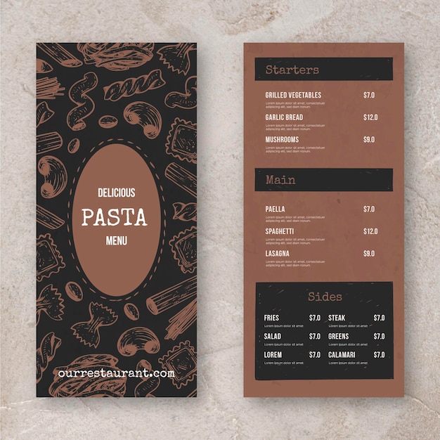 Gratis vector restaurantmenu voor pasta