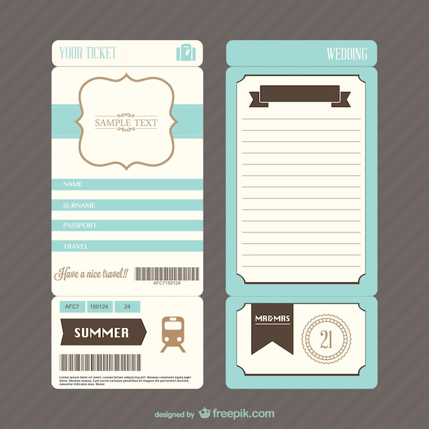 Gratis vector retro boarding pass ticket huwelijksuitnodiging