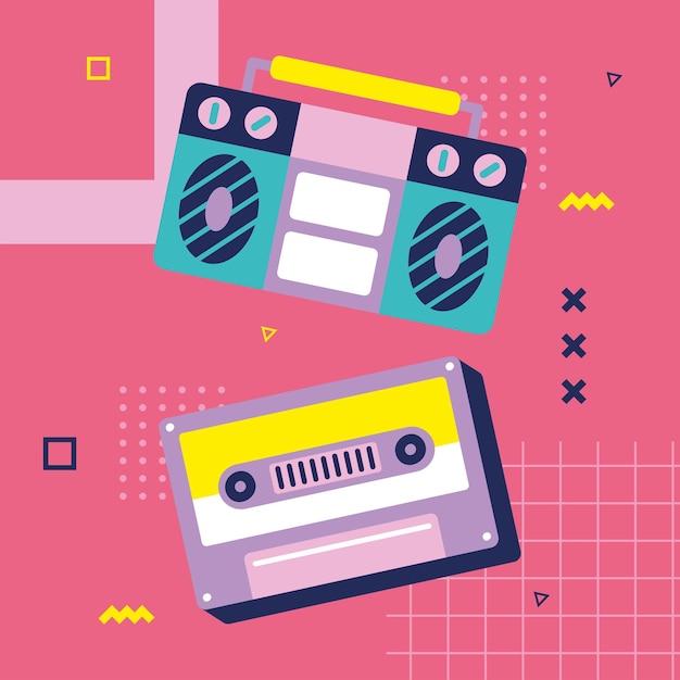 Gratis vector retro boombox en cassette