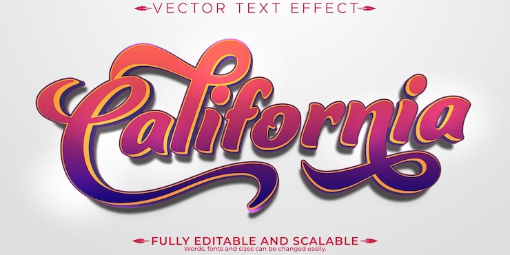 Gratis Vector retro california tekst effect bewerkbaar 70s en 80s tekst stijl