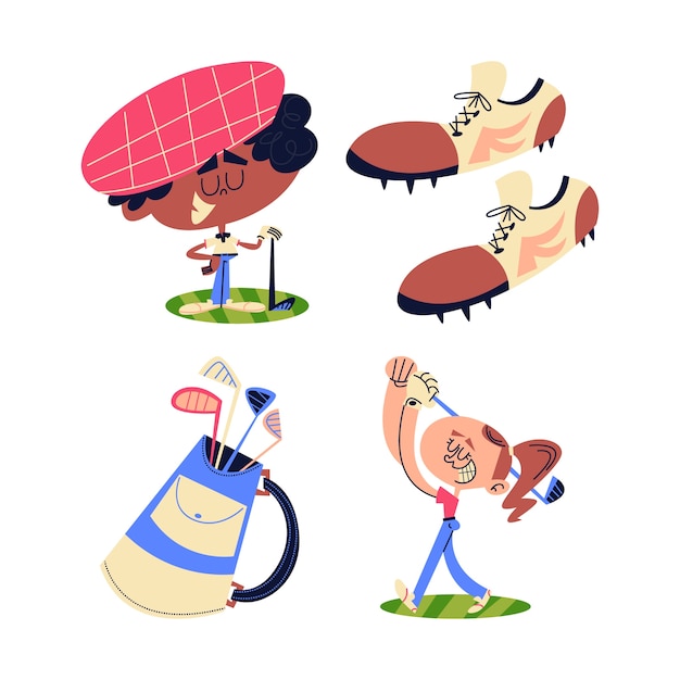 Gratis vector retro cartoon golf sticker collectie