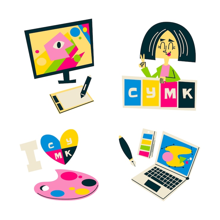 Gratis Vector retro cartoon grafisch ontwerp stickers collectie
