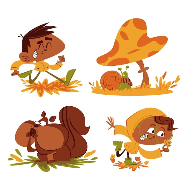 Gratis vector retro cartoon herfst stickers collectie