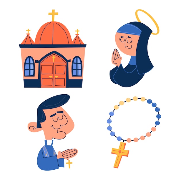 Retro cartoon kerk sticker set