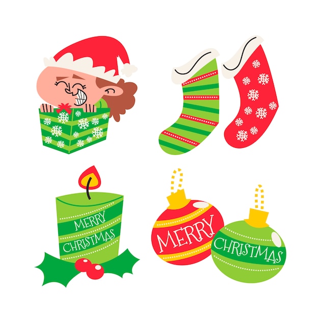 Gratis vector retro cartoon kerst stickers collectie