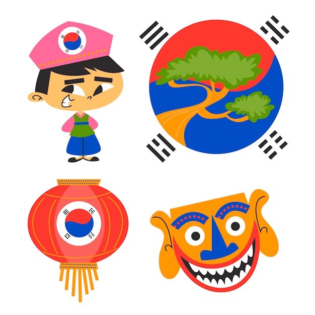 Gratis vector retro cartoon korea stickers