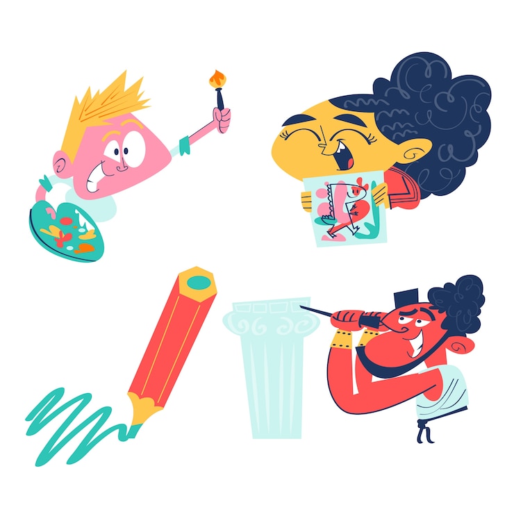 Gratis Vector retro cartoon kunst stickers collectie