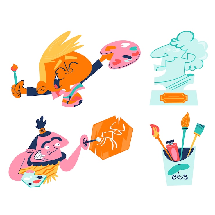 Gratis Vector retro cartoon kunst stickers collectie