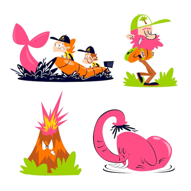 Retro cartoon natuur sticker collectie