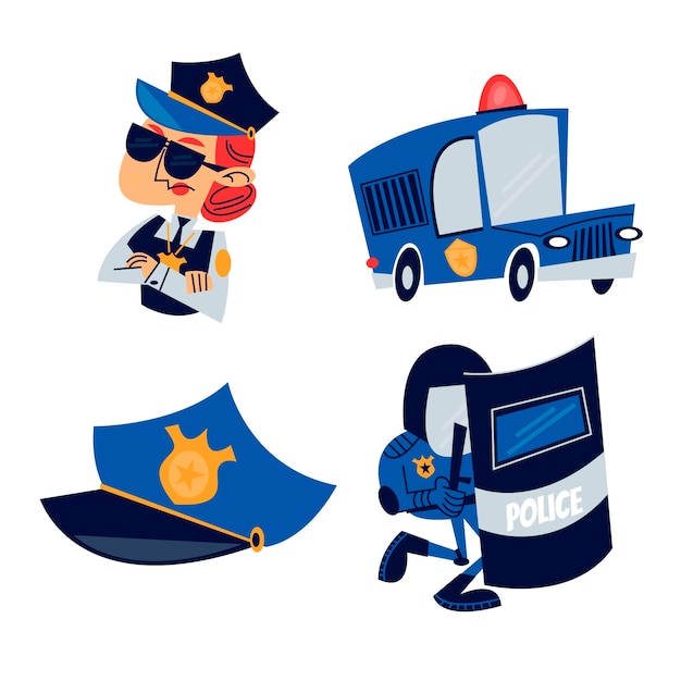 Gratis vector retro cartoon politie stickers collectie