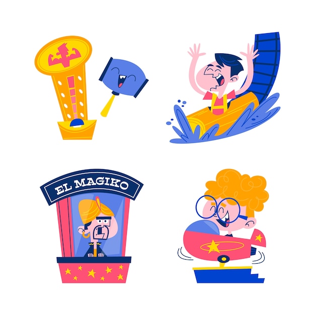 Retro cartoon pretpark stickers collectie