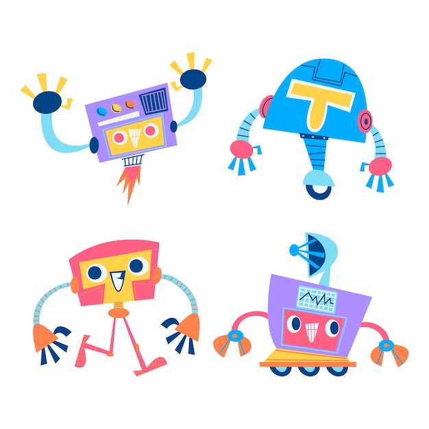 Gratis vector retro cartoon robot stickers collectie