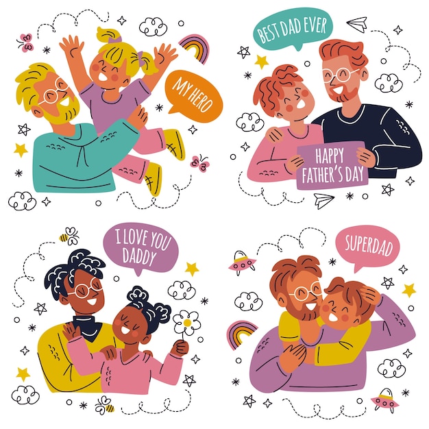 Retro cartoon vaderdag stickerset