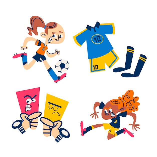 Gratis vector retro cartoon voetbal sticker collectie