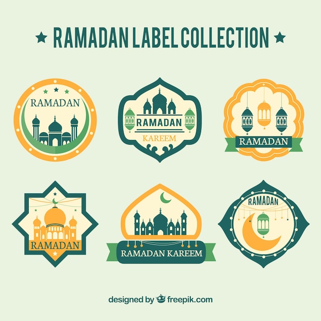 Gratis vector retro collectie ramadan stickers