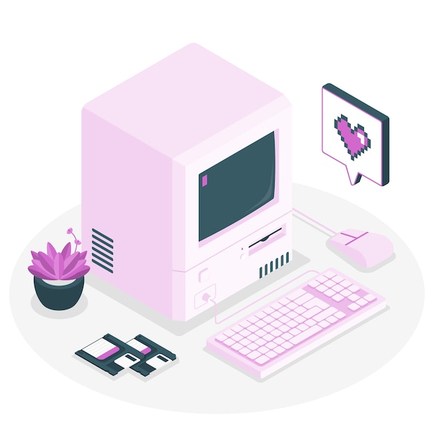 Gratis vector retro computer concept illustratie