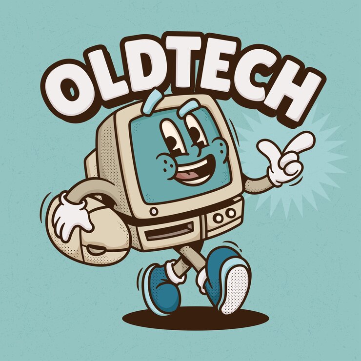 Gratis Vector retro computer trendy retro cartoon vector hand getrokken