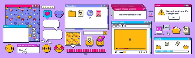 Retro computerscherminterface met vensters