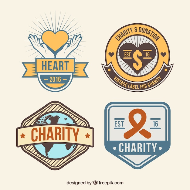 Gratis vector retro donatie labels in plat design