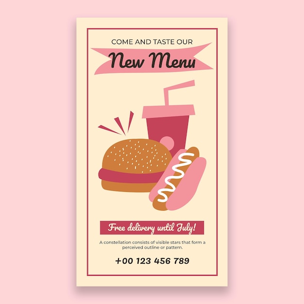 Gratis vector retro fastfood restaurant instagram verhaal