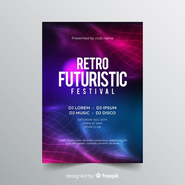 Retro futuristische muziek poster sjabloon