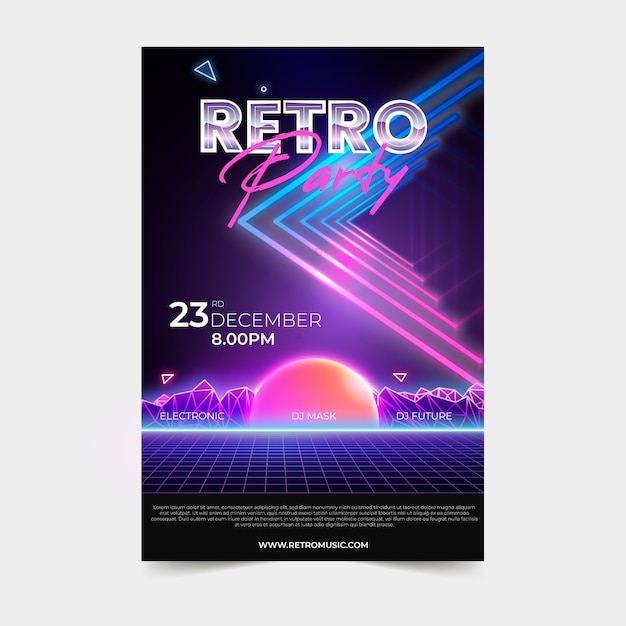 Retro futuristische muziek poster sjabloon