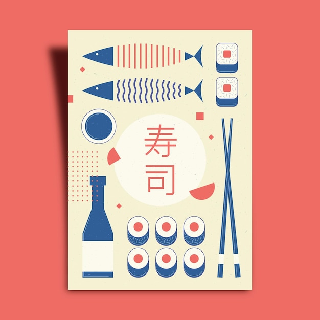 Gratis vector retro geometrische sushi poster