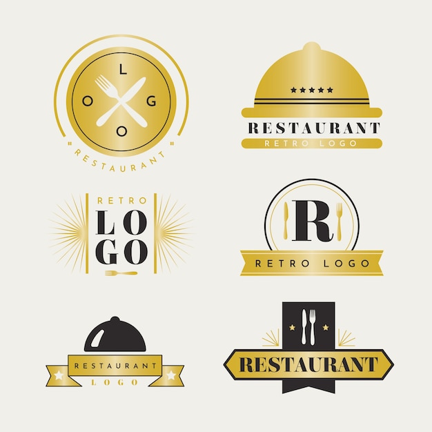 Gratis vector retro gouden restaurant logo-collectie