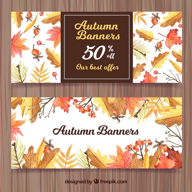 Retro herfst laat aquarel banners