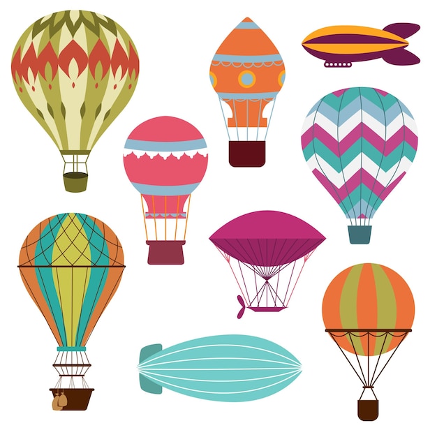 Gratis vector retro hete lucht ballonnen set