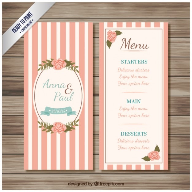 Gratis vector retro huwelijk menu in gestreepte stijl