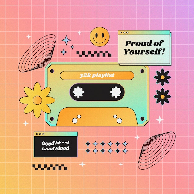 Gratis vector retro illustratie met kleurovergang met cassette