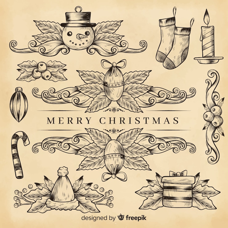 Gratis Vector retro kerstdecoratie op sepia kleuren