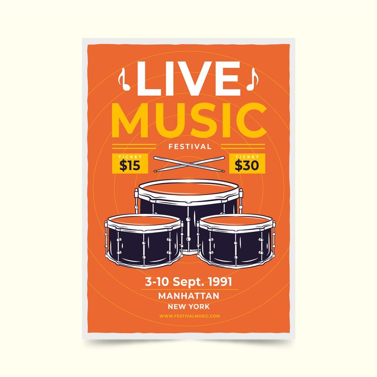 Gratis Vector retro live muziek festival poster