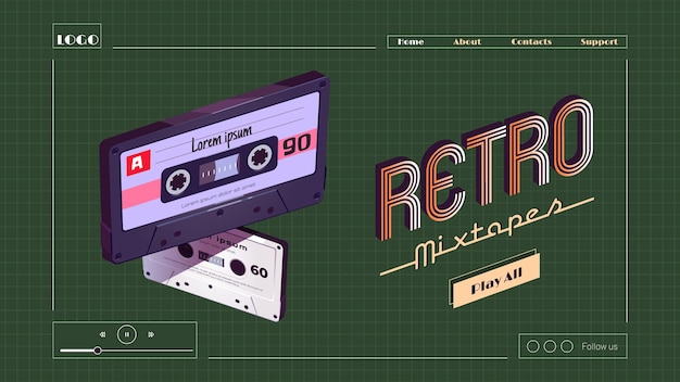 Gratis vector retro mixtapes cartoon bestemmingspagina