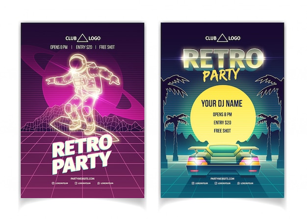 Gratis vector retro muziek partij poster set