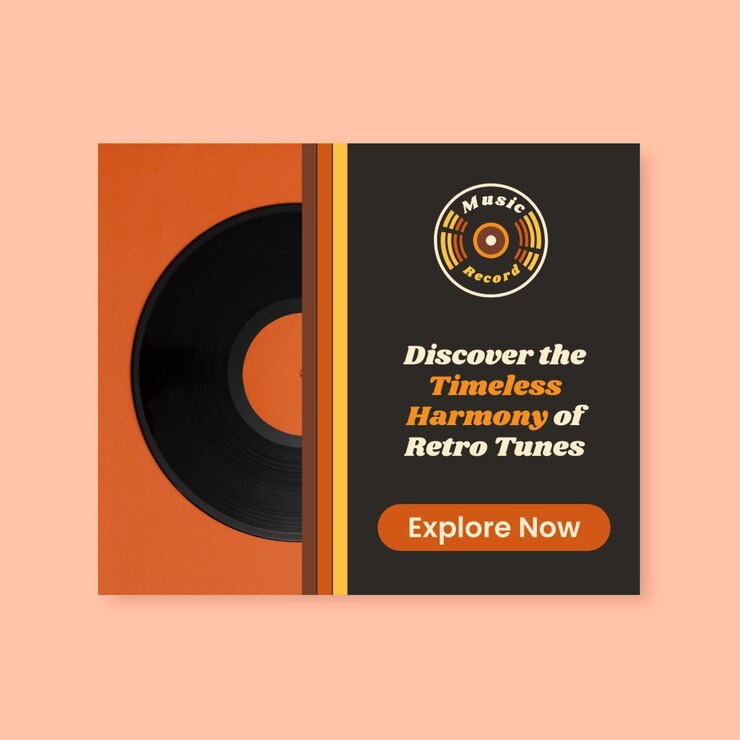 Gratis Vector retro muziek platenwinkel medium rechthoekige banner sjabloon