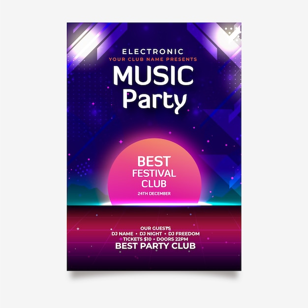 Gratis vector retro muziek poster sjabloon voor feest