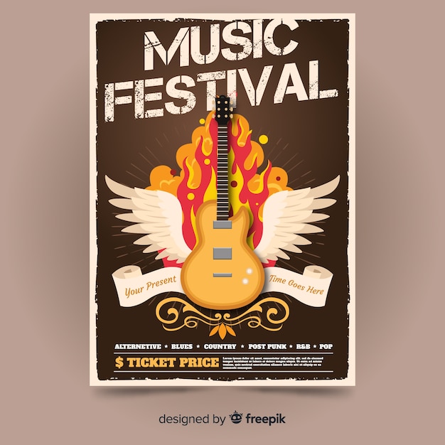 Gratis vector retro muziek poster sjabloon